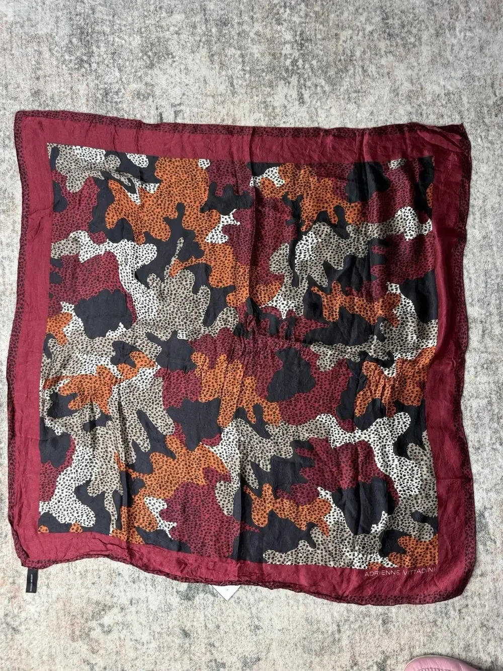 Vintage Silk Scarf 90s Adrienne Vittadini Designer 32”Square Burgandy Abstract